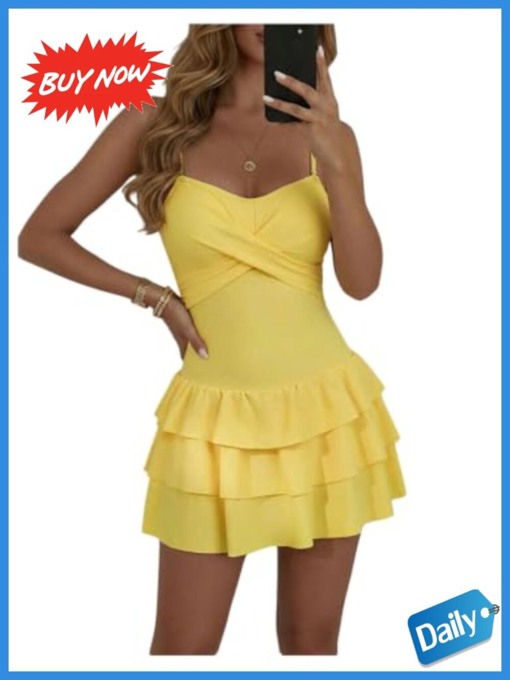 Women's Tankini Swimsuit Layered Ruffle Swim Dress Spaghetti Strap Slim Fit